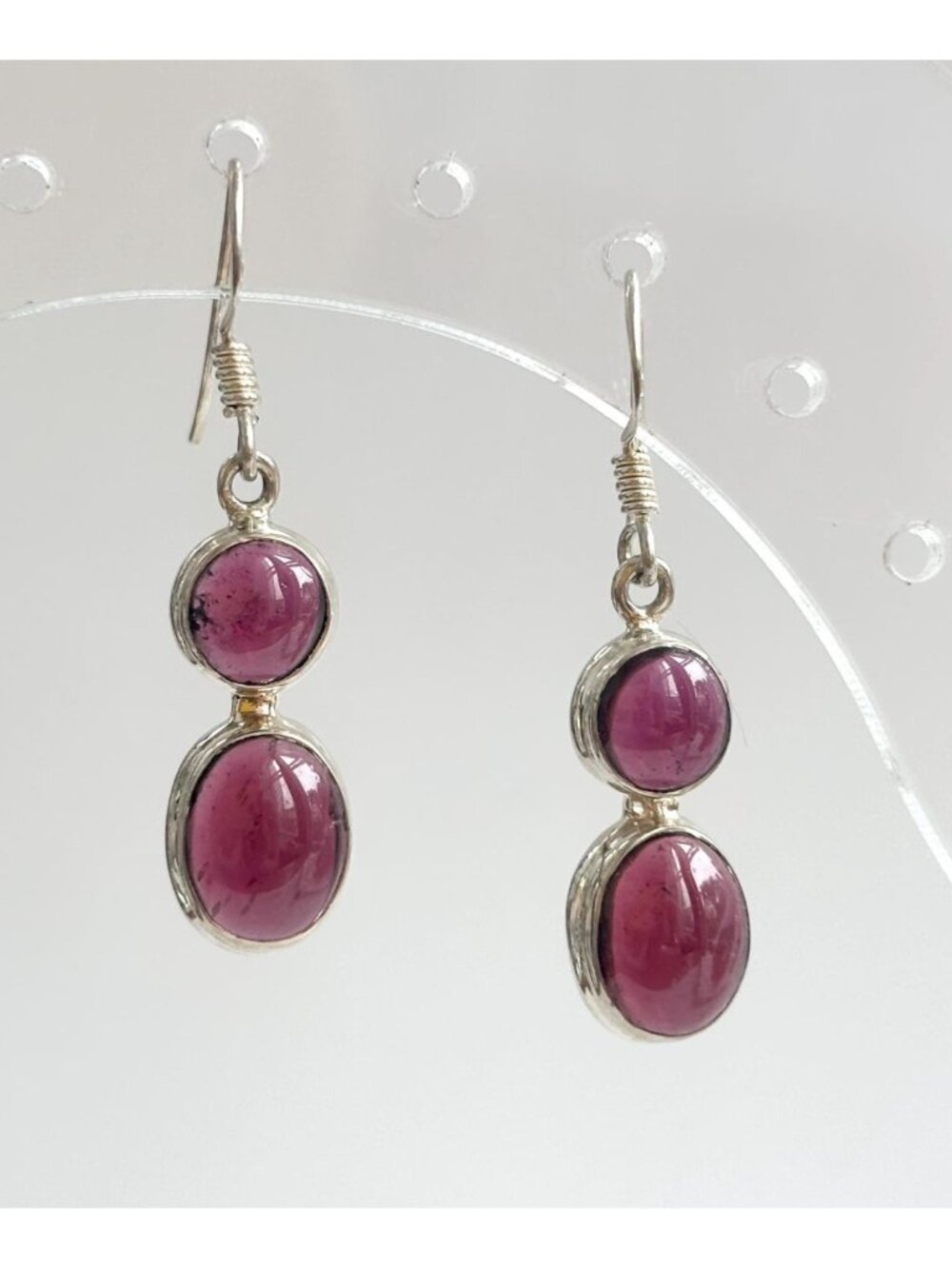 Natural Amethyst Cabochon Gemstone Vintage Sterling Silver 925 Earrings